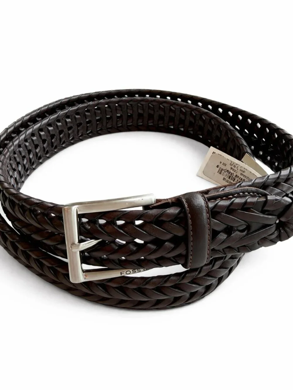 Fossil Myles Brown Braided Leather Belt Casual Cognac